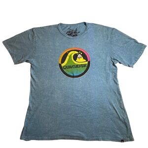 Vintage Quiksilver Wave Logo Graphic Blue Tie Dye T-Shirt‎ Men's Size Large Y2K